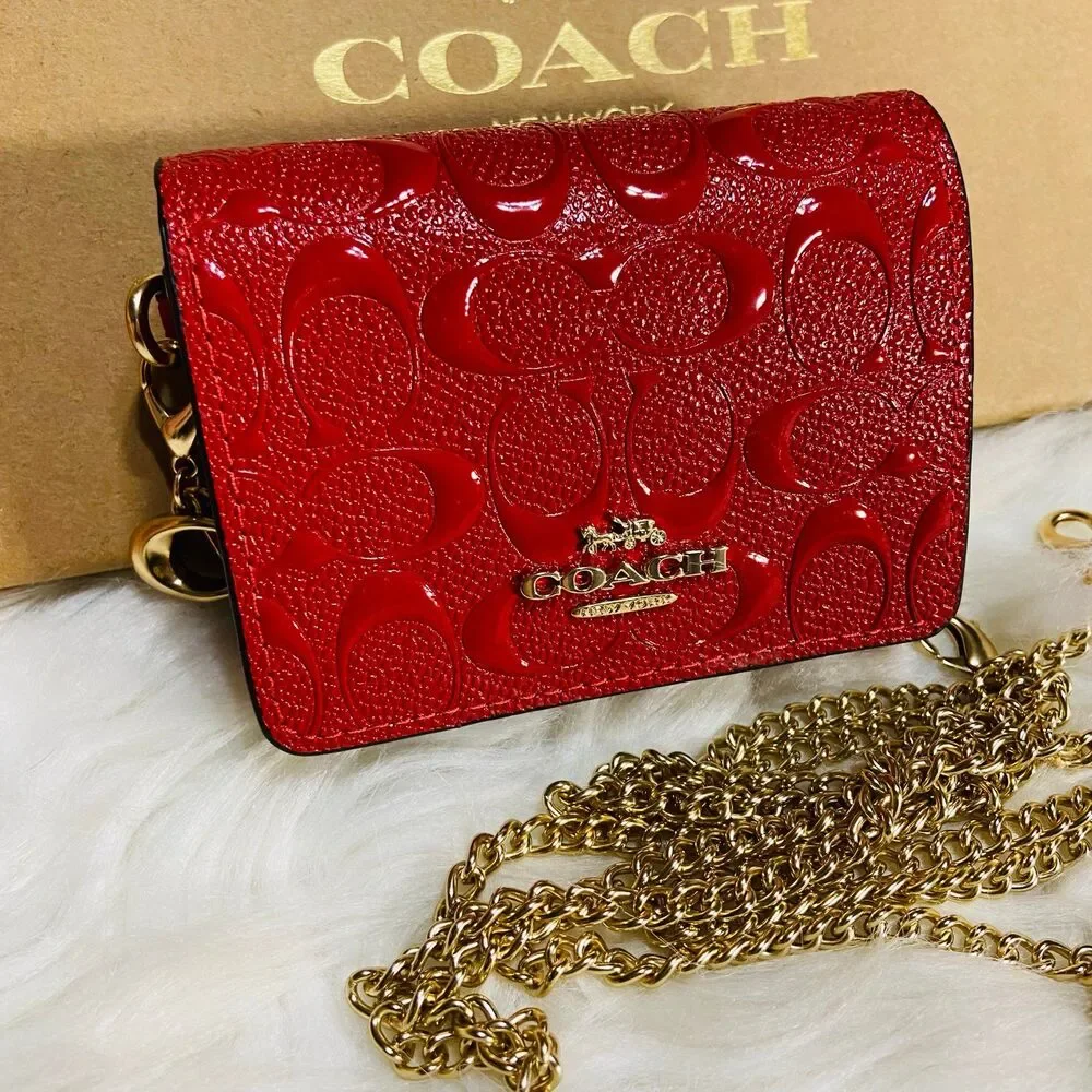Coach Boxed Mini Wallet On A Chain In Signature Leather